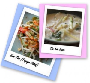 Som Tam (Papaya Salat) und eine Tom Kha Suppe.